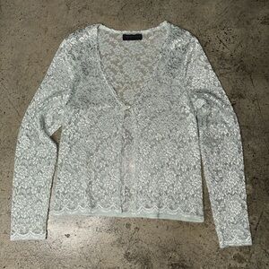 Connected apparel fully sheer lace cardigan size M